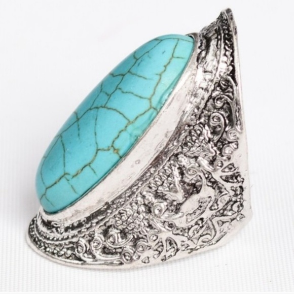 Oversized Bohemian Filigree Turquoise Ring - Picture 2 of 5